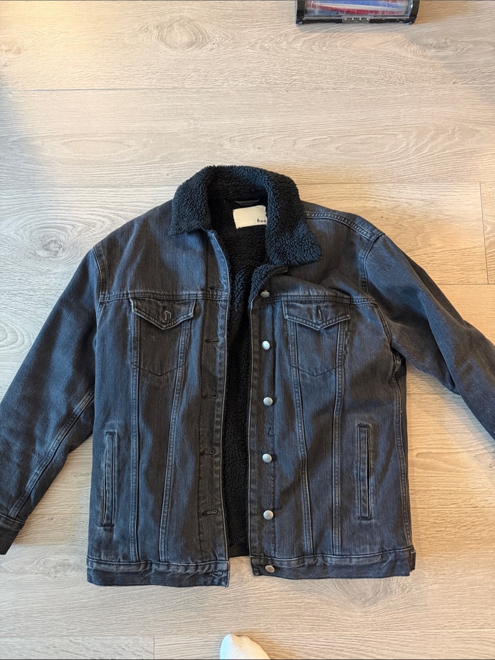 Aritzia Black Sherpa-Lined Denim Jacket